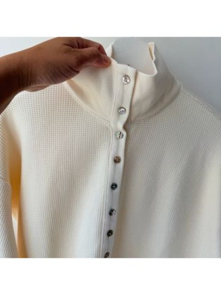 Negative Underwear Waffle Knit Pullover Women’s L Cream Henley Lounge Top — image 5 of 8
